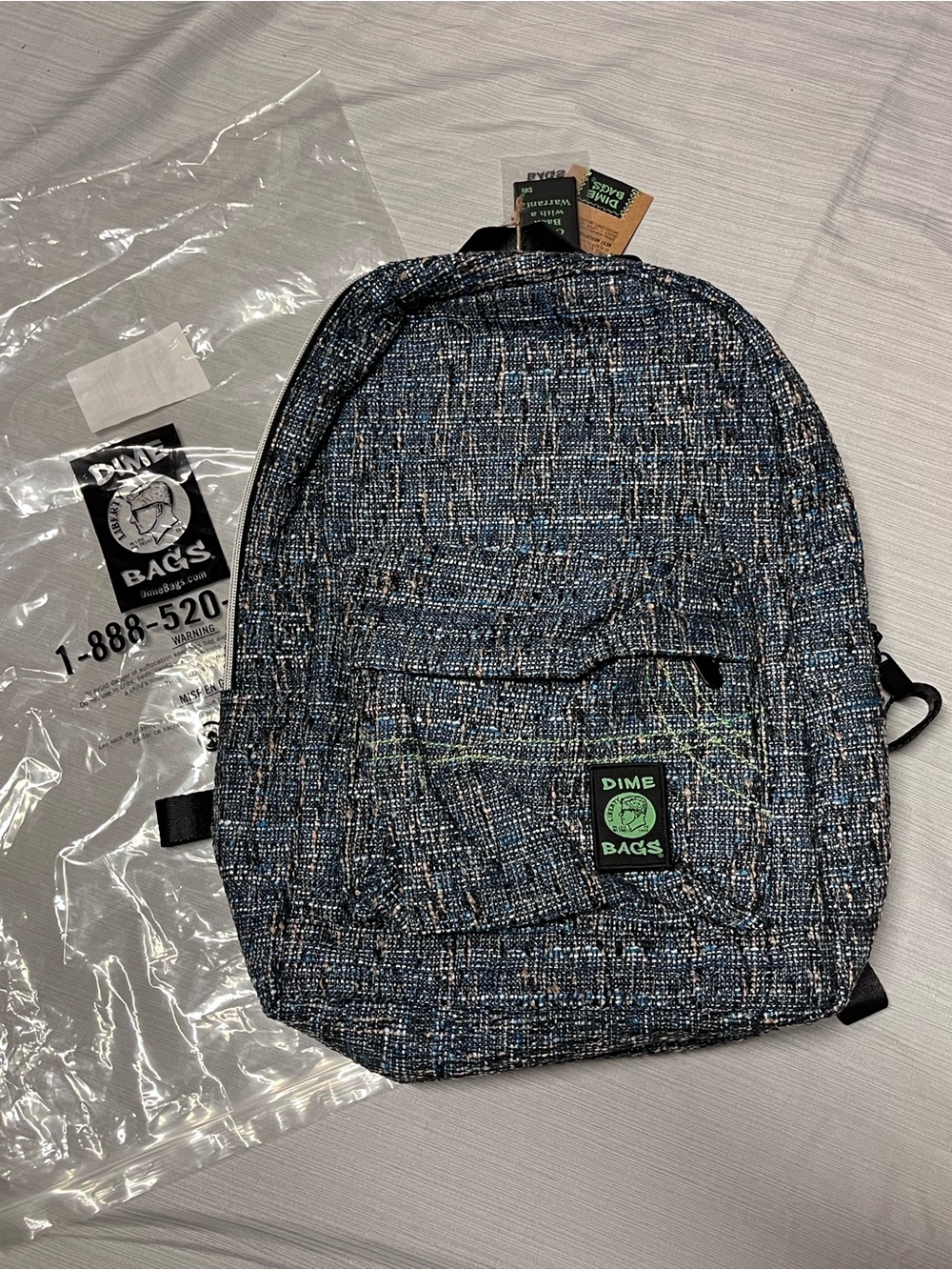 NWT Dime Bags Study Buddy Glass Hemp Backpack Laptop Bag Blue Tweed - Picture 2 of 9